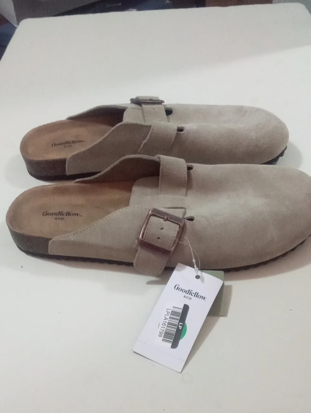 Goodfellow & Co Taupe Suede Slip-On Buckle Clogs NWT $45